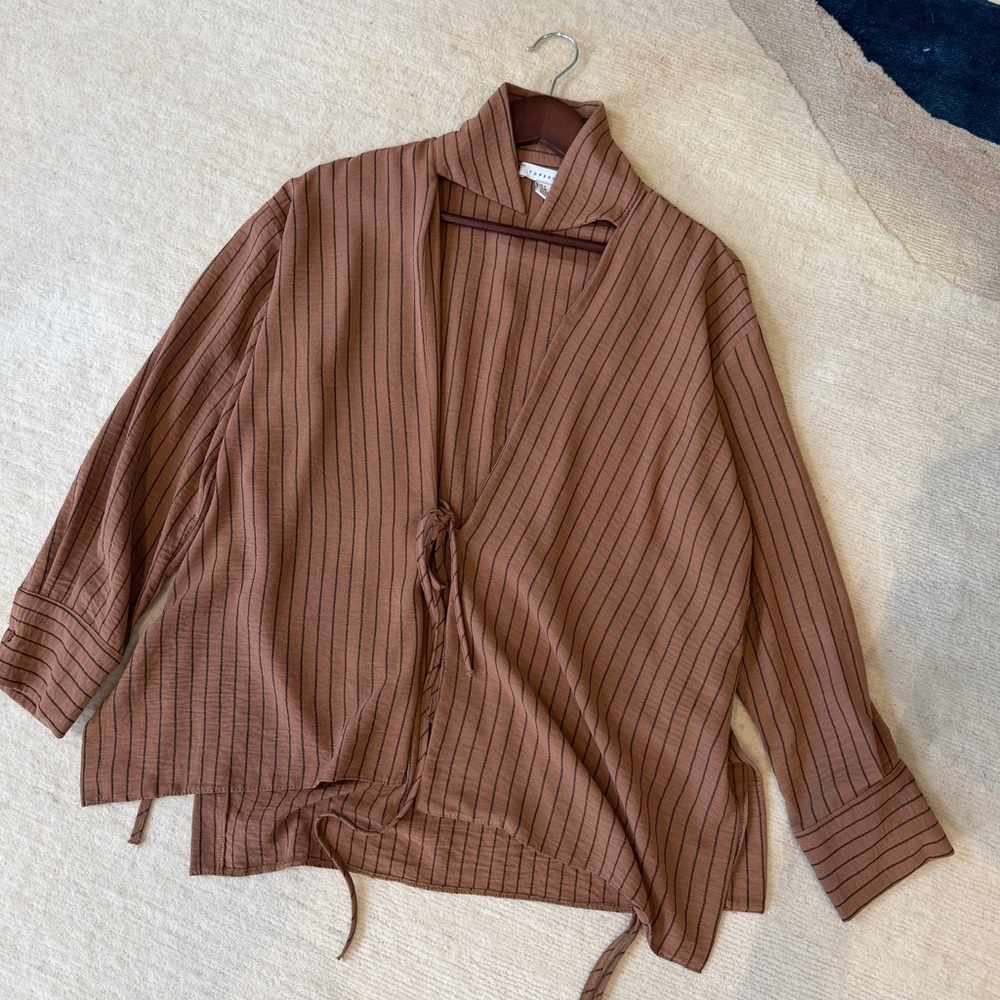 Topshop Tan and Black Striped Blouse